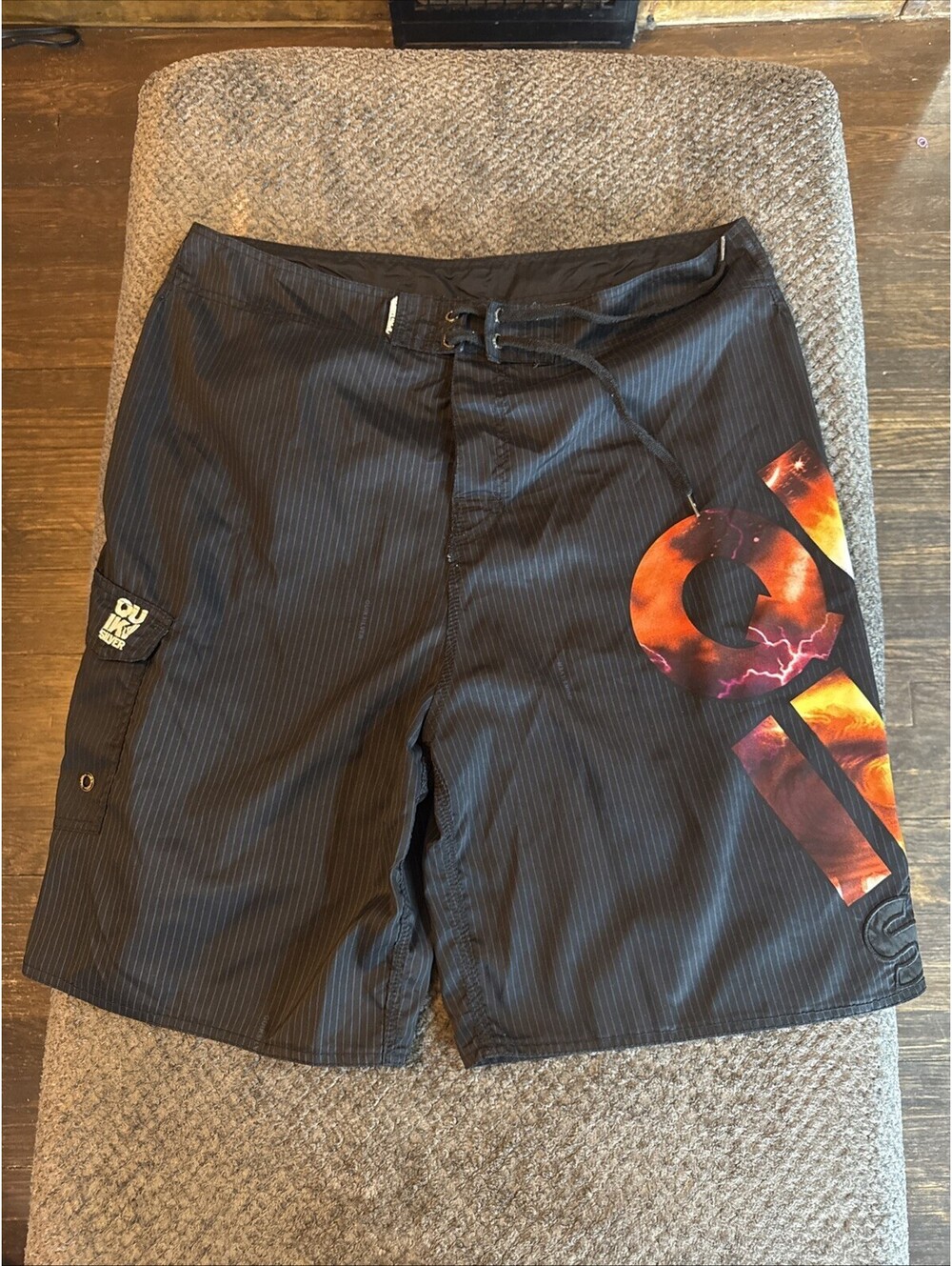 Y2K Vintage Quicksilver Board Shorts Cargo Camo Mens 40 Surfing Swim Embroidered
